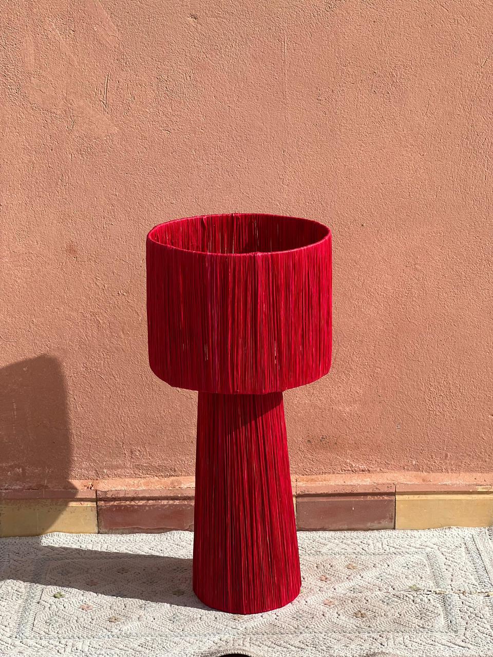 Red Raffia Table Lamp – Handmade Rattan Boho Light