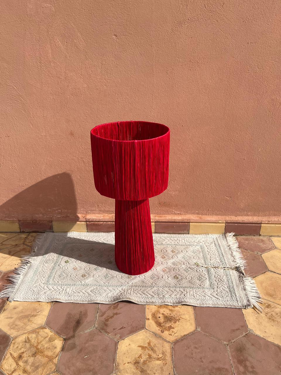 Red Raffia Table Lamp – Handmade Rattan Boho Light