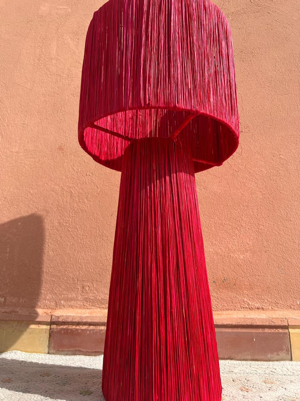 Dark Red Raffia Table Lamp – Handmade Boho Light (Copy)