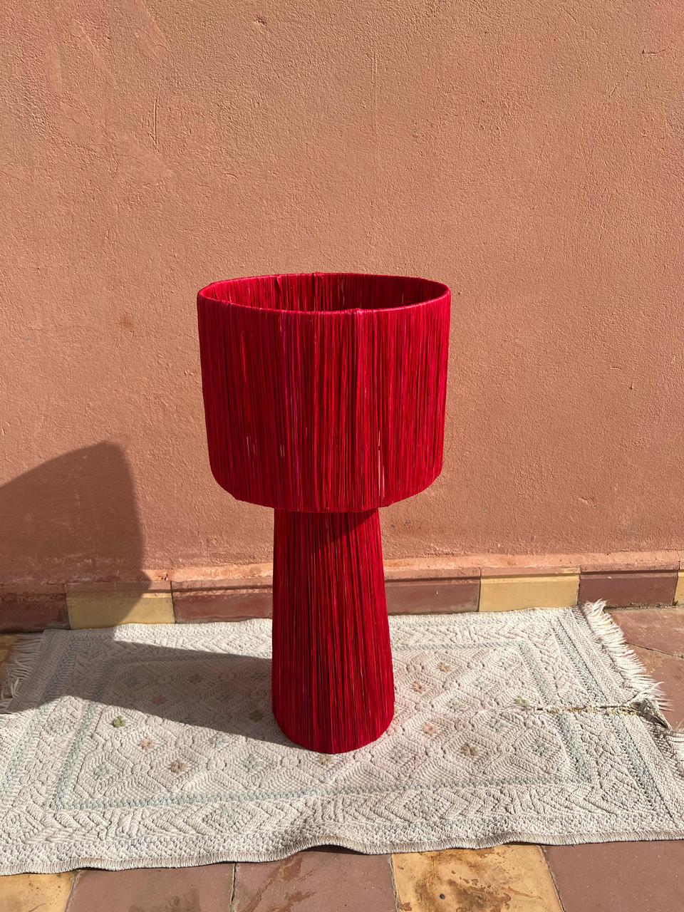 Red Raffia Table Lamp – Handmade Rattan Boho Light