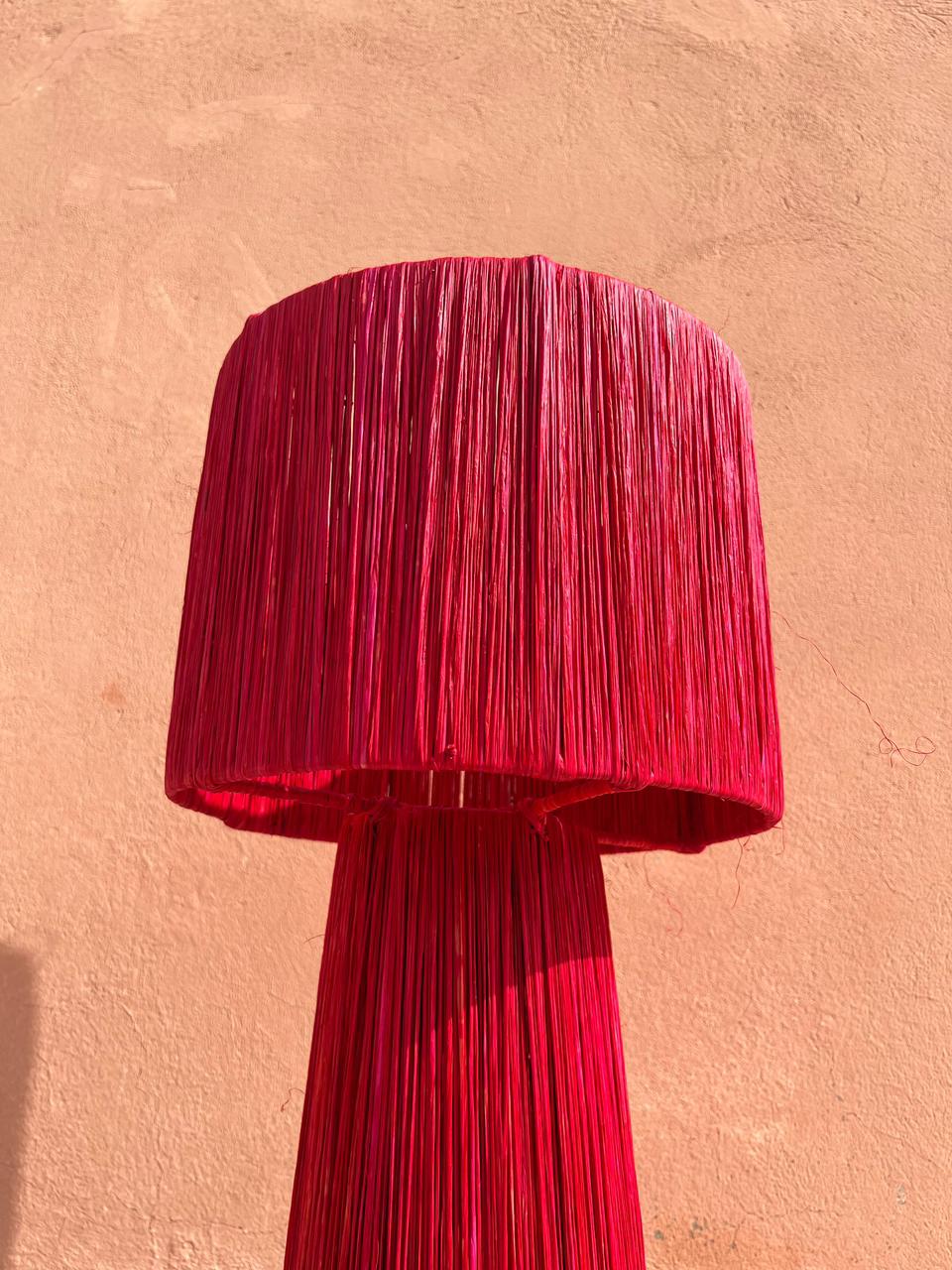 Red Raffia Table Lamp – Handmade Rattan Boho Light