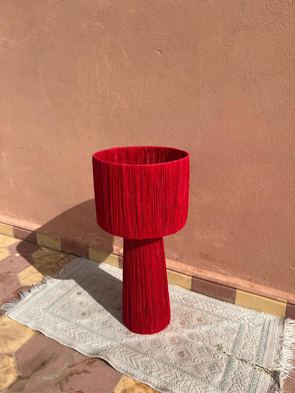 Dark Red Raffia Table Lamp – Handmade Boho Light (Copy)