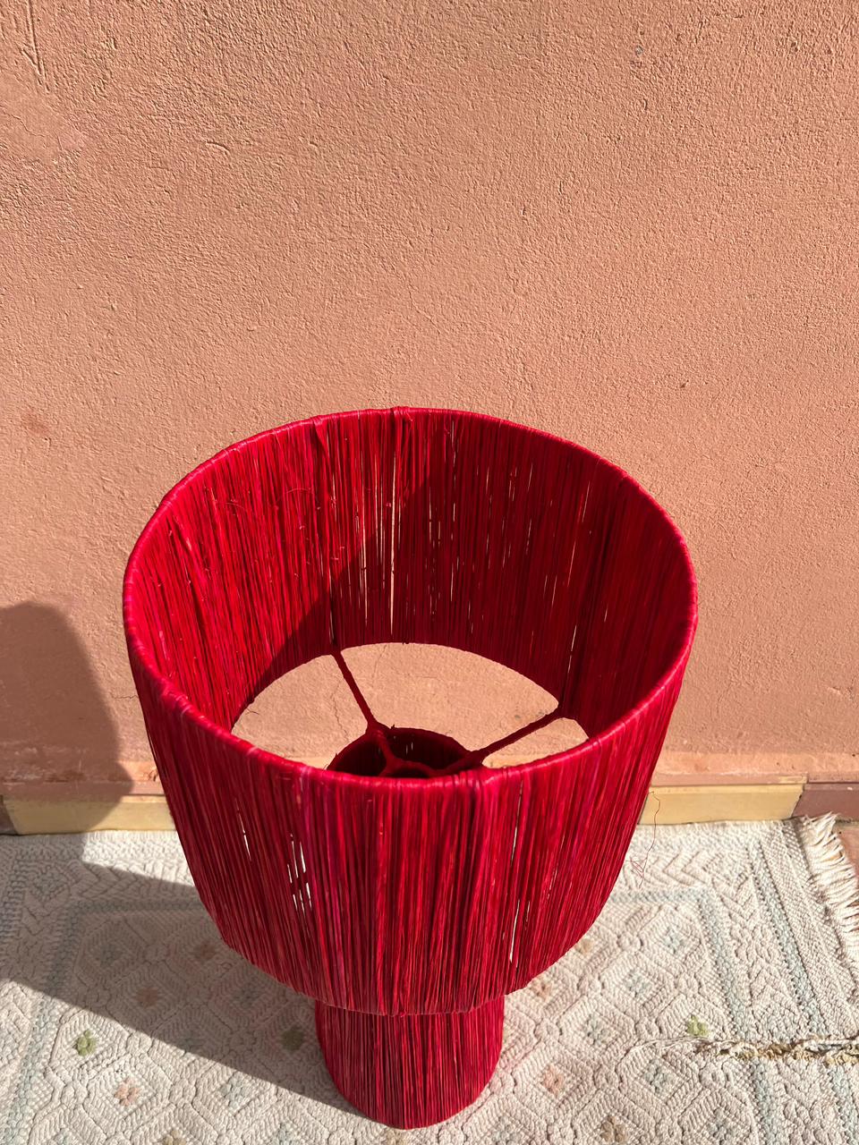 Dark Red Raffia Table Lamp – Handmade Boho Light (Copy)