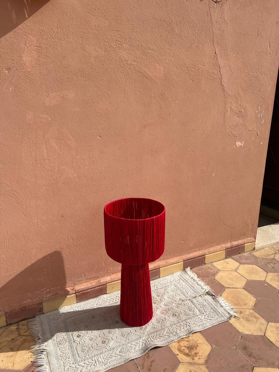 Dark Red Raffia Table Lamp – Handmade Boho Light (Copy)