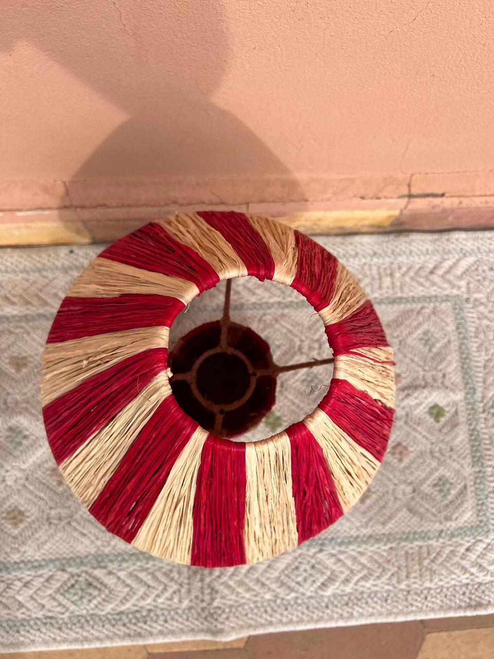 Red Raffia Table Lamp – Handmade Boho Light