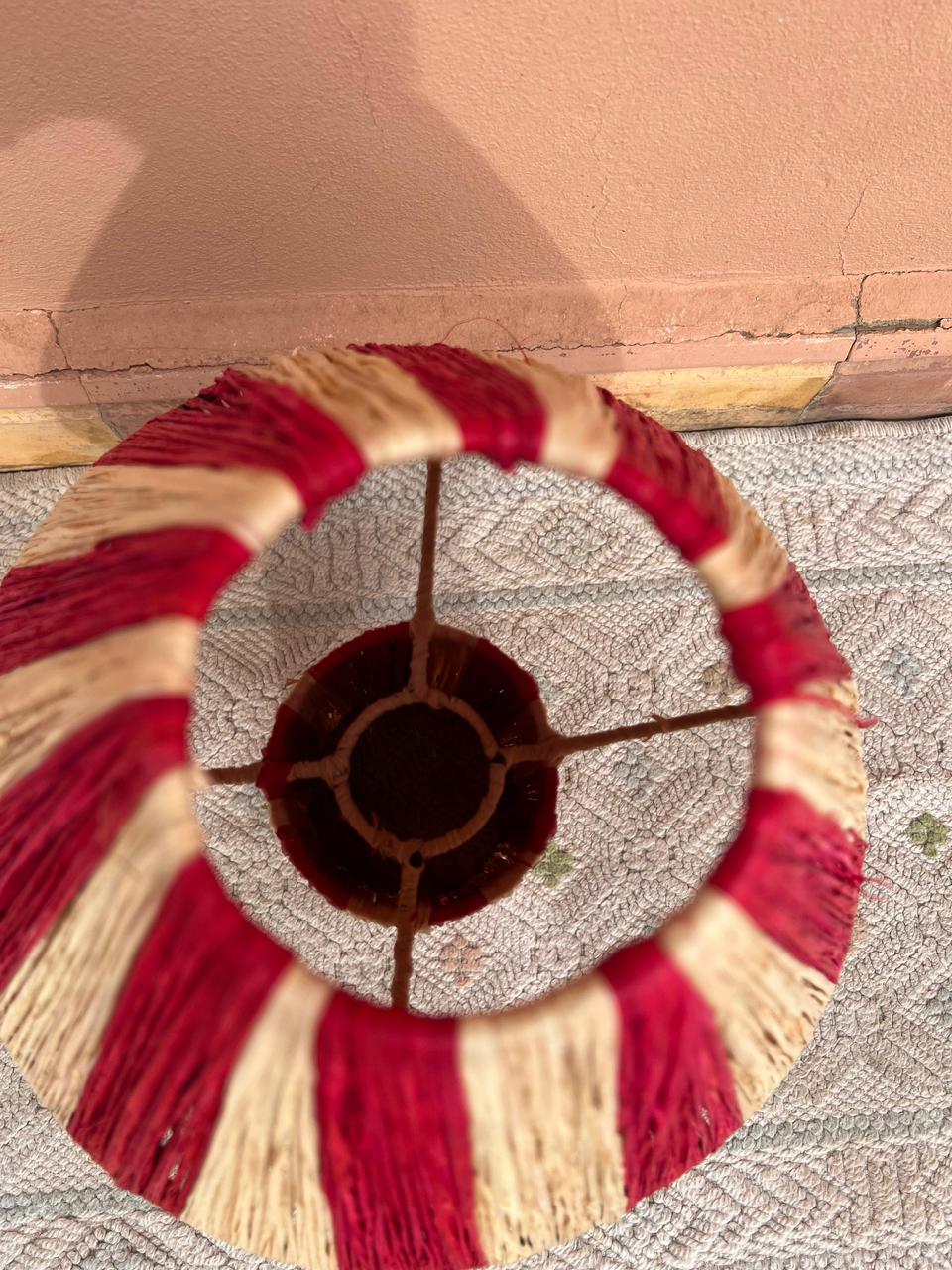 Red Raffia Table Lamp – Handmade Boho Light