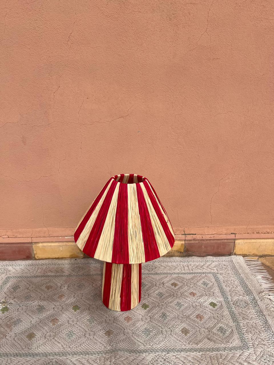 Red Raffia Table Lamp – Handmade Boho Light