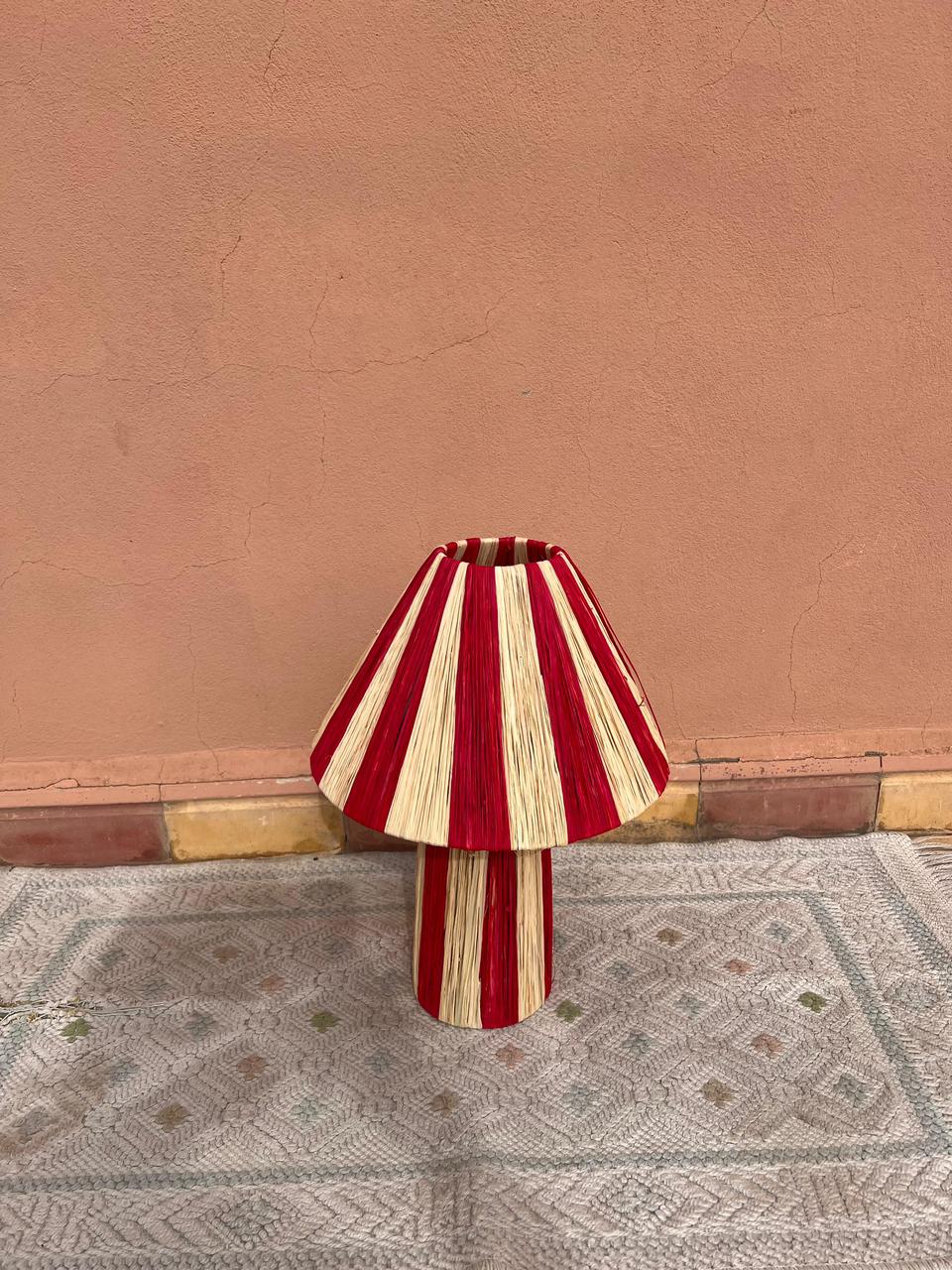 Red Raffia Table Lamp – Handmade Boho Light