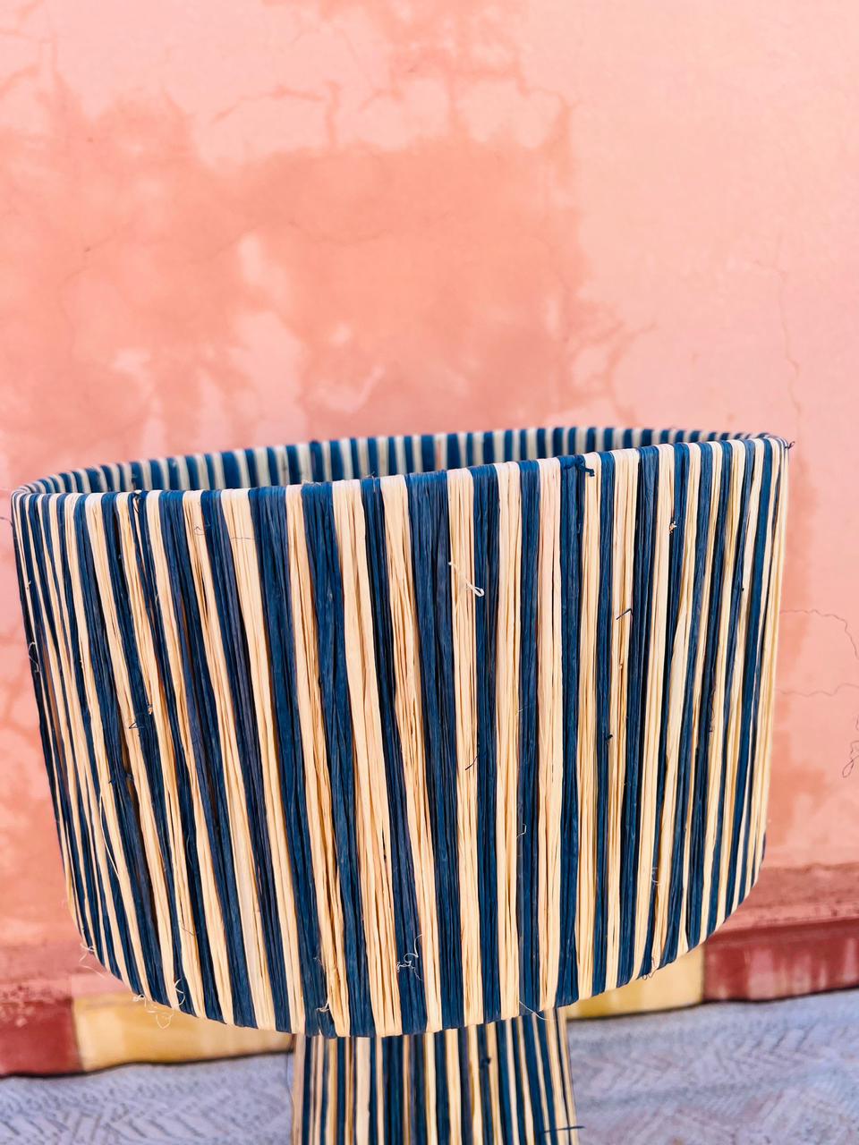 Blue Raffia Table Lamp – Handmade Boho Light