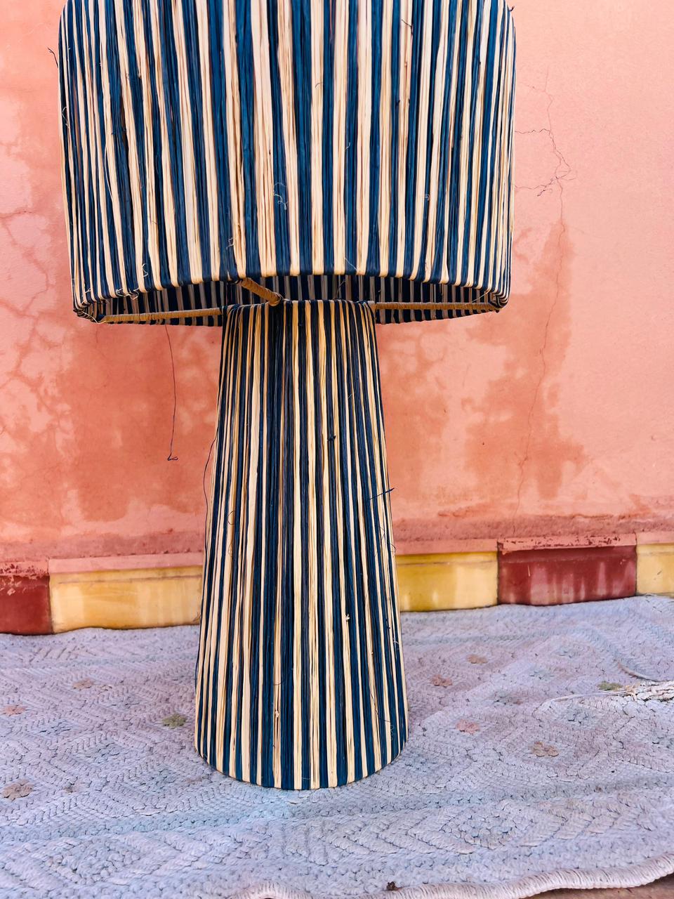 Blue Raffia Table Lamp – Handmade Boho Light