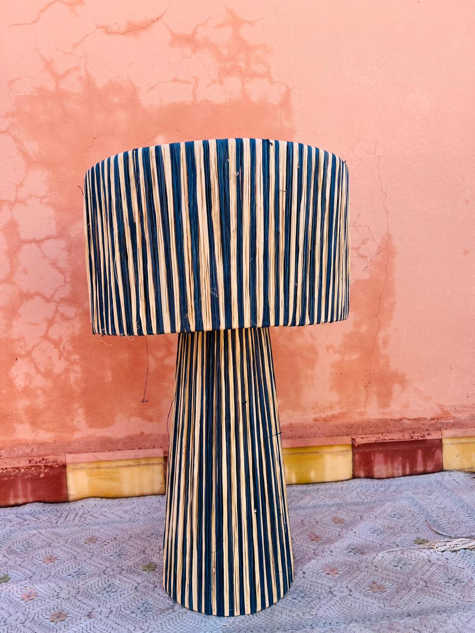 Blue Raffia Table Lamp – Handmade Boho Light