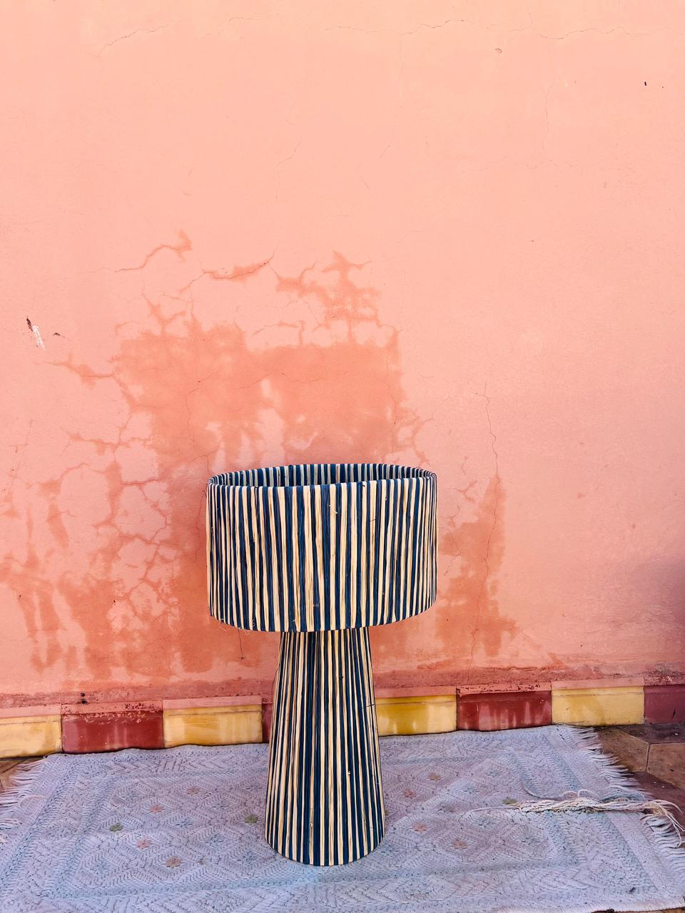Blue Raffia Table Lamp – Handmade Boho Light