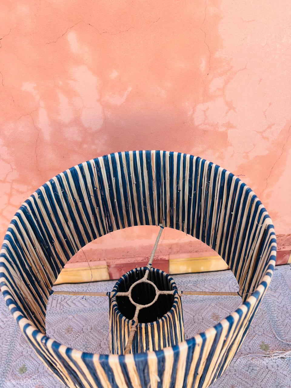 Blue Raffia Table Lamp – Handmade Boho Light