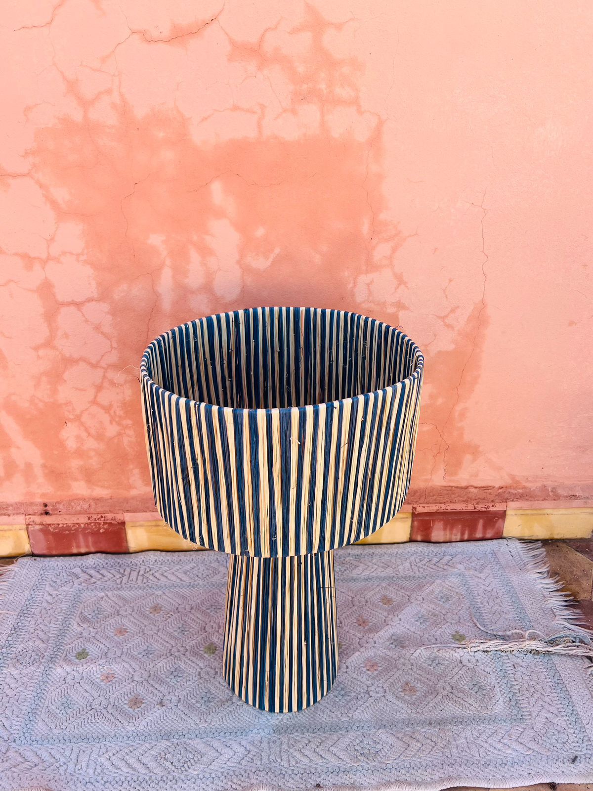 Blue Raffia Table Lamp – Handmade Boho Light
