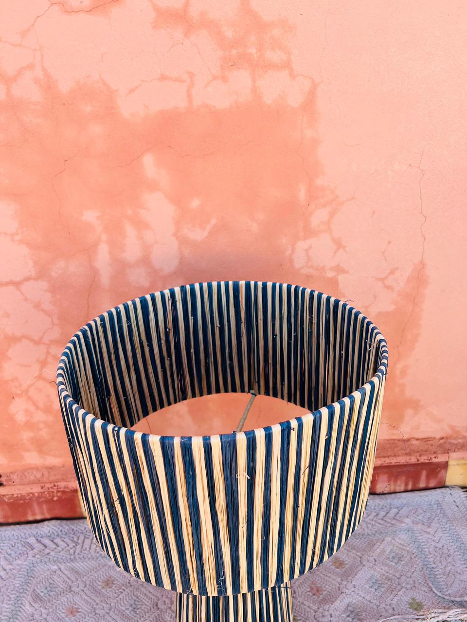 Blue Raffia Table Lamp – Handmade Boho Light