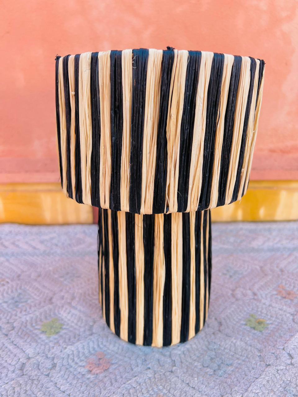 black raffia lamp, black rattan lamp, boho black lamp, woven black lamp, handmade raffia lamp
