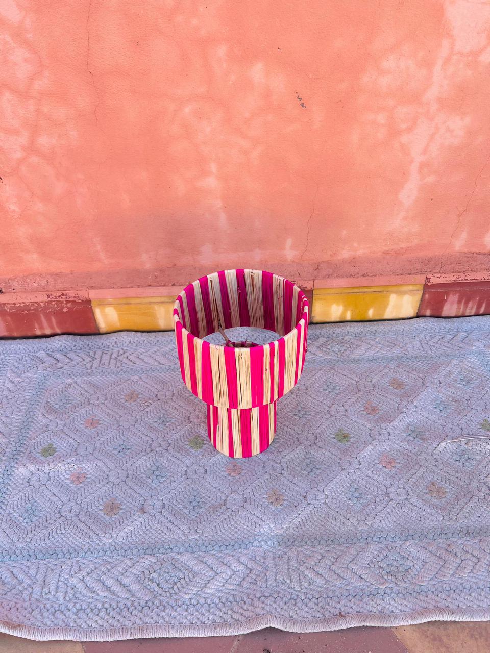 Pink Raffia Table Lamp – Handmade Boho Light
