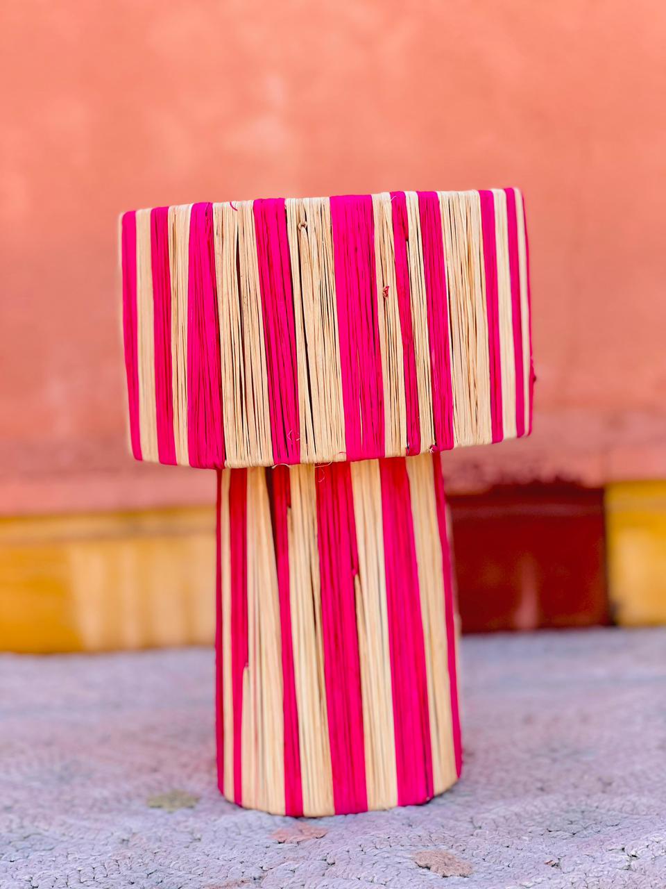 Pink Raffia Table Lamp – Handmade Boho Light