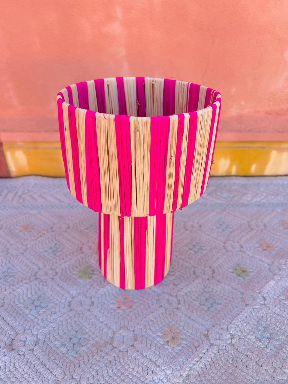 Pink Raffia Table Lamp – Handmade Boho Light
