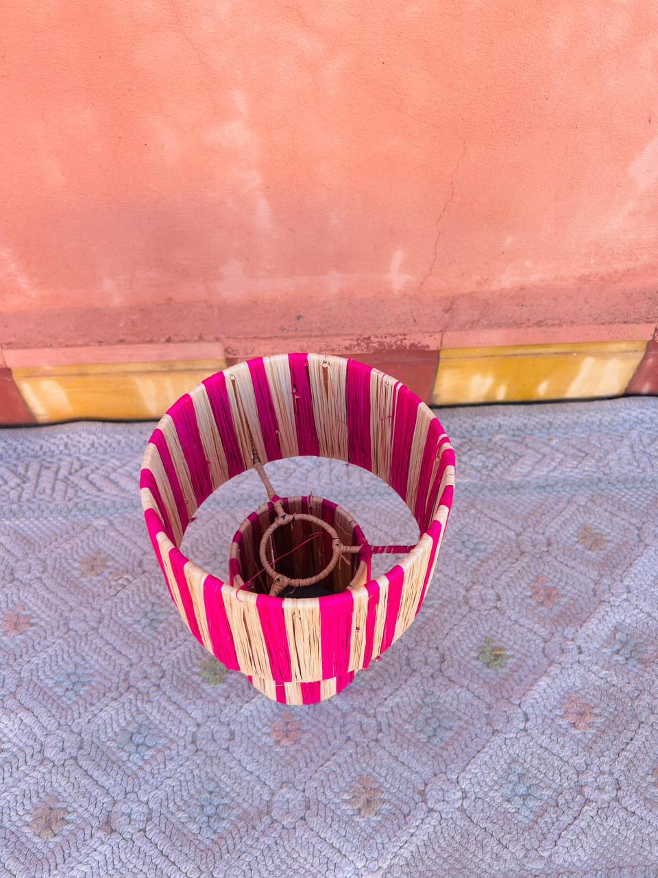 Pink Raffia Table Lamp – Handmade Boho Light