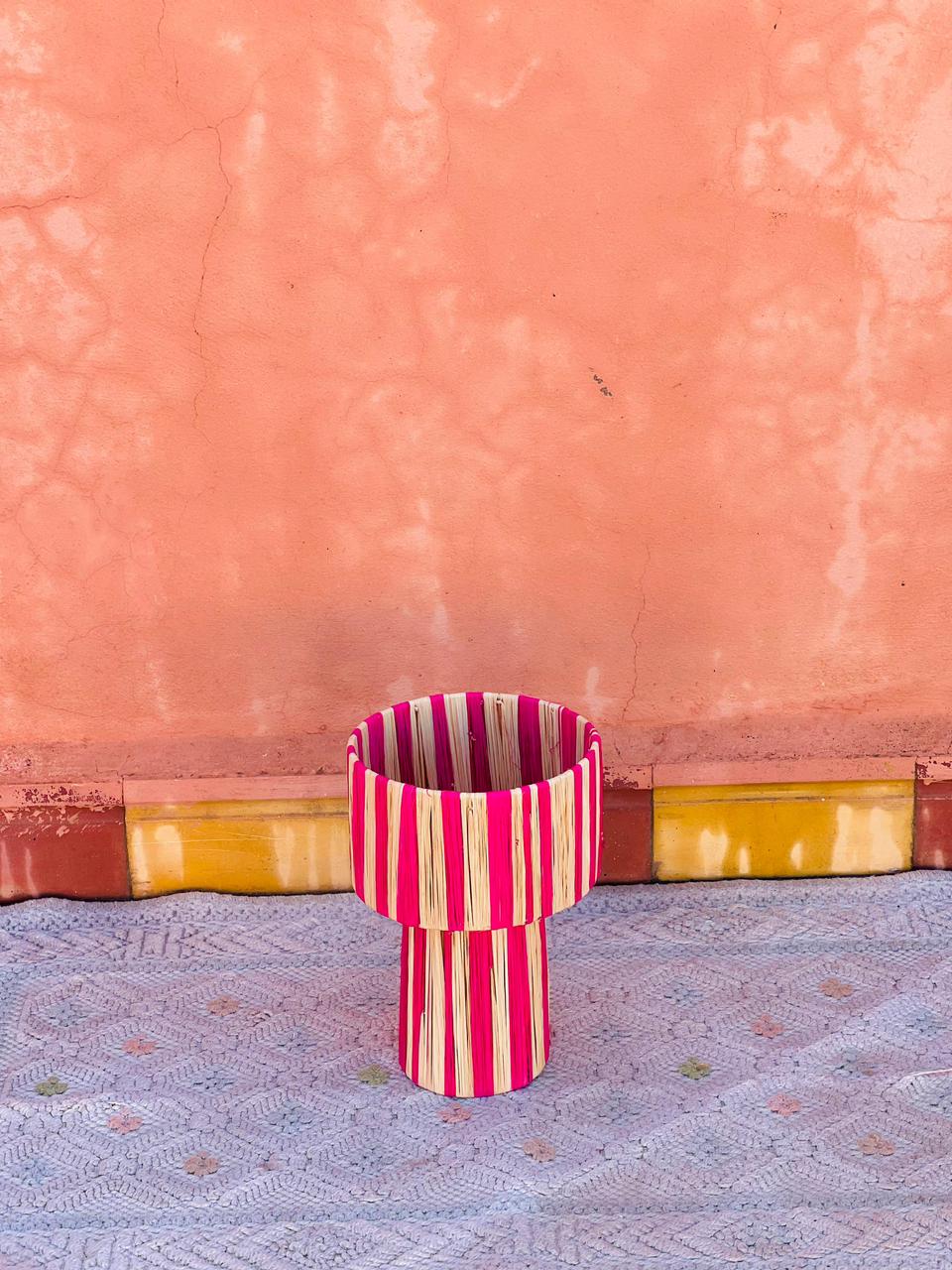 Pink Raffia Table Lamp – Handmade Boho Light