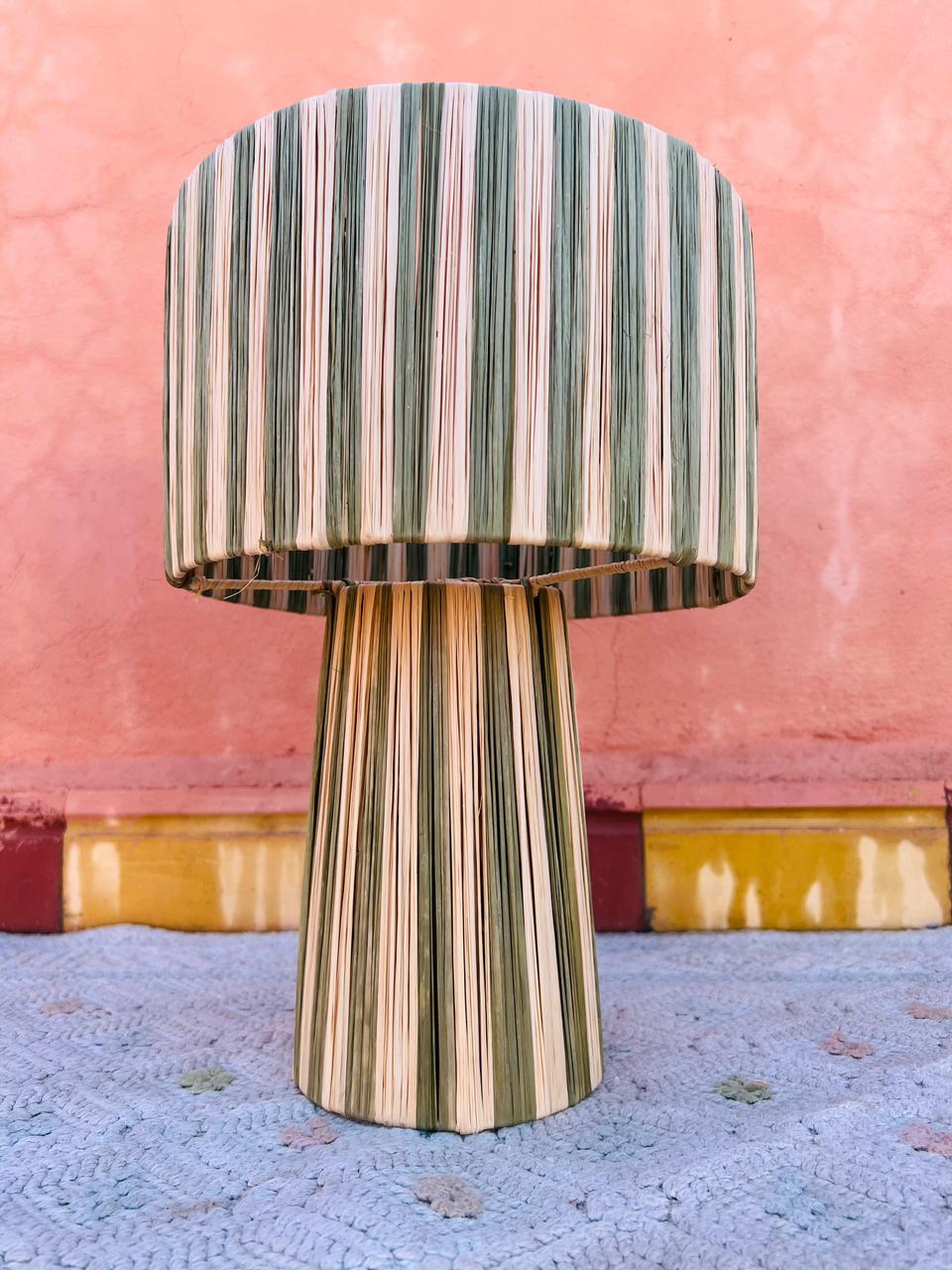 Green Raffia Table Lamp – Handmade Boho Light