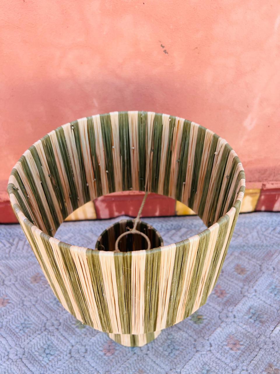 Green Raffia Table Lamp – Handmade Boho Light