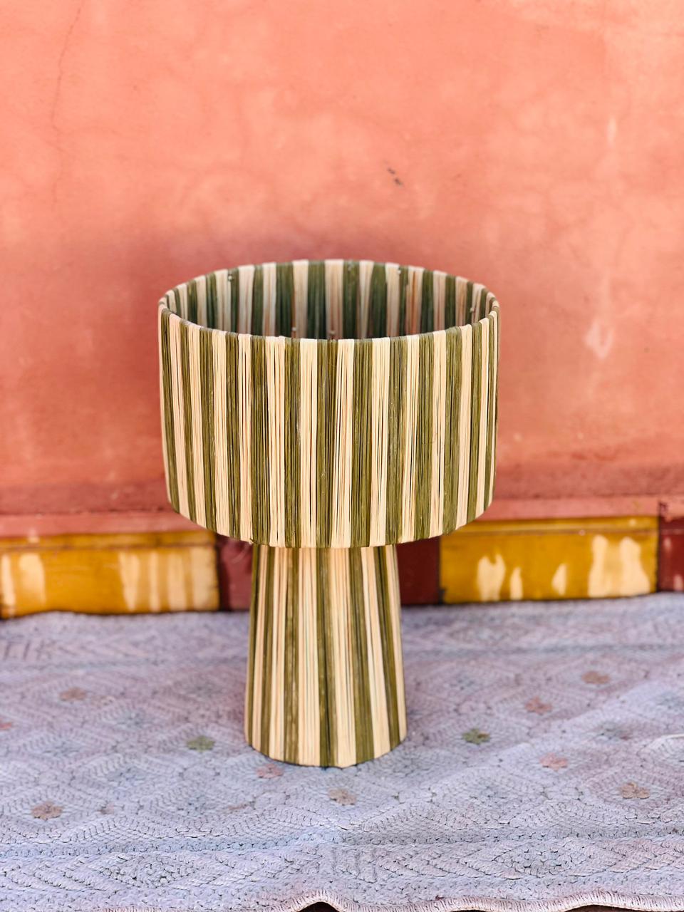 Green Raffia Table Lamp – Handmade Boho Light