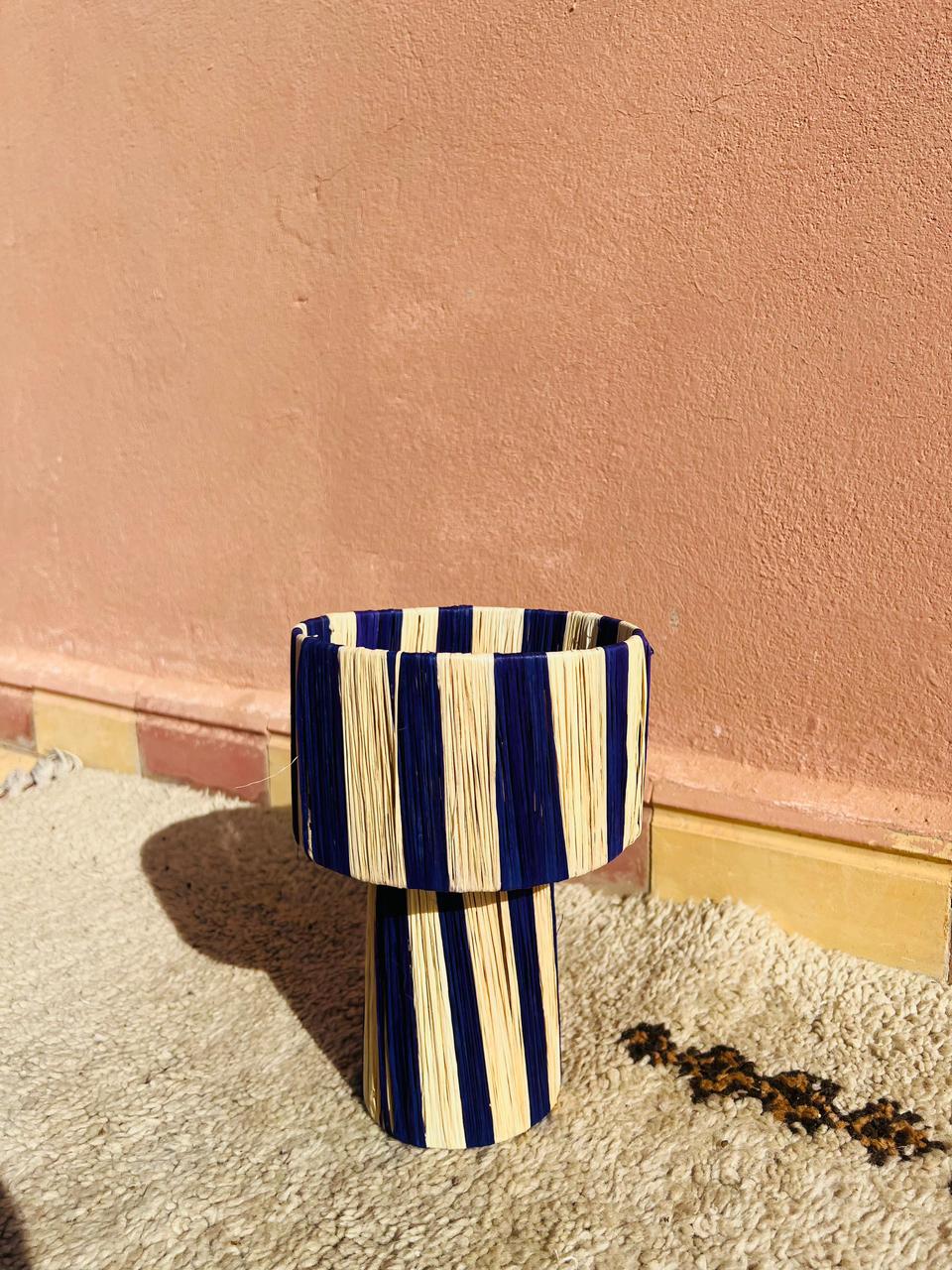 Blue Raffia Table Lamp –Handmade Boho Light