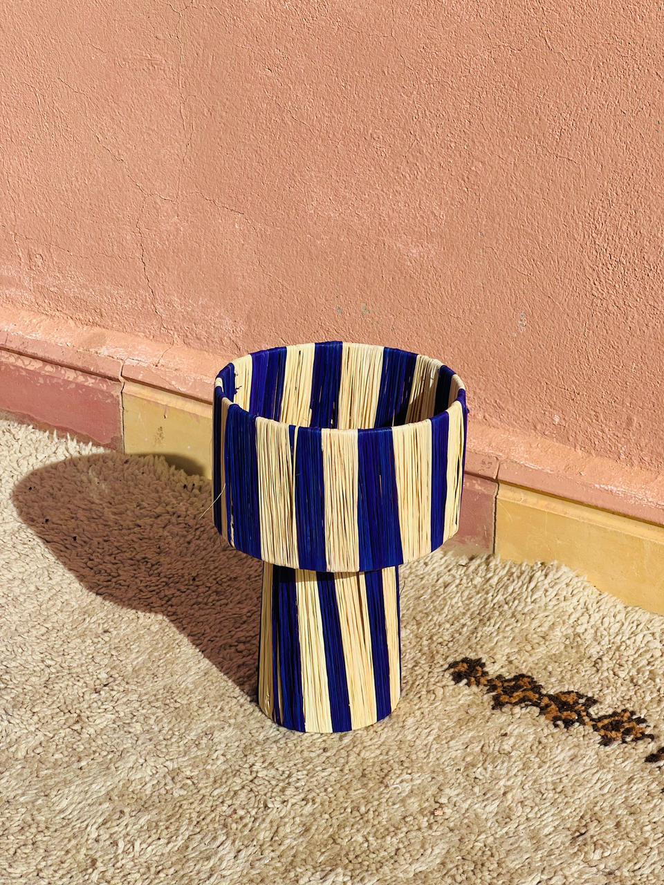 Blue Raffia Table Lamp –Handmade Boho Light