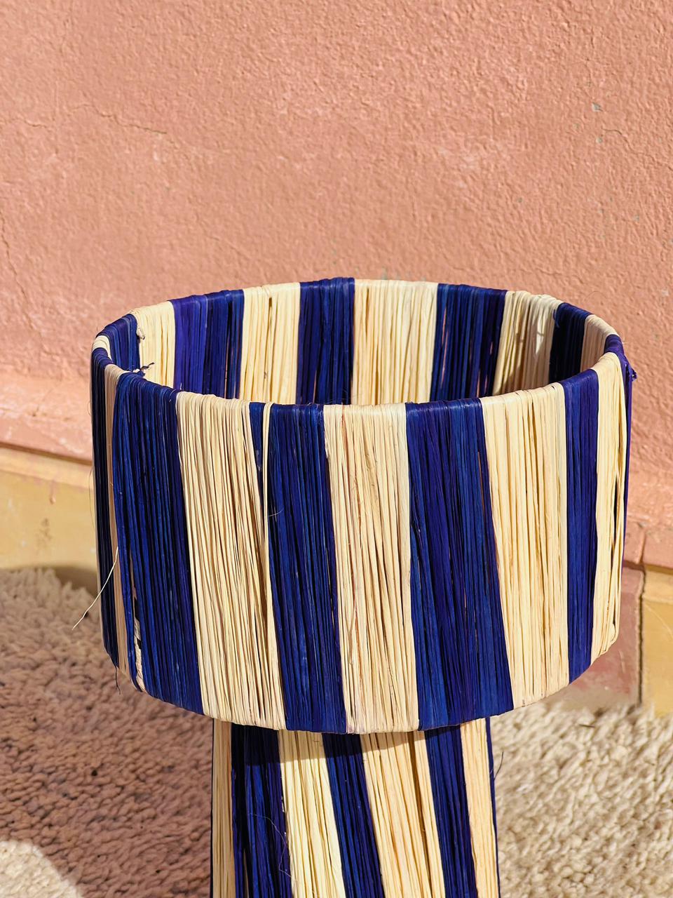 Blue Raffia Table Lamp –Handmade Boho Light