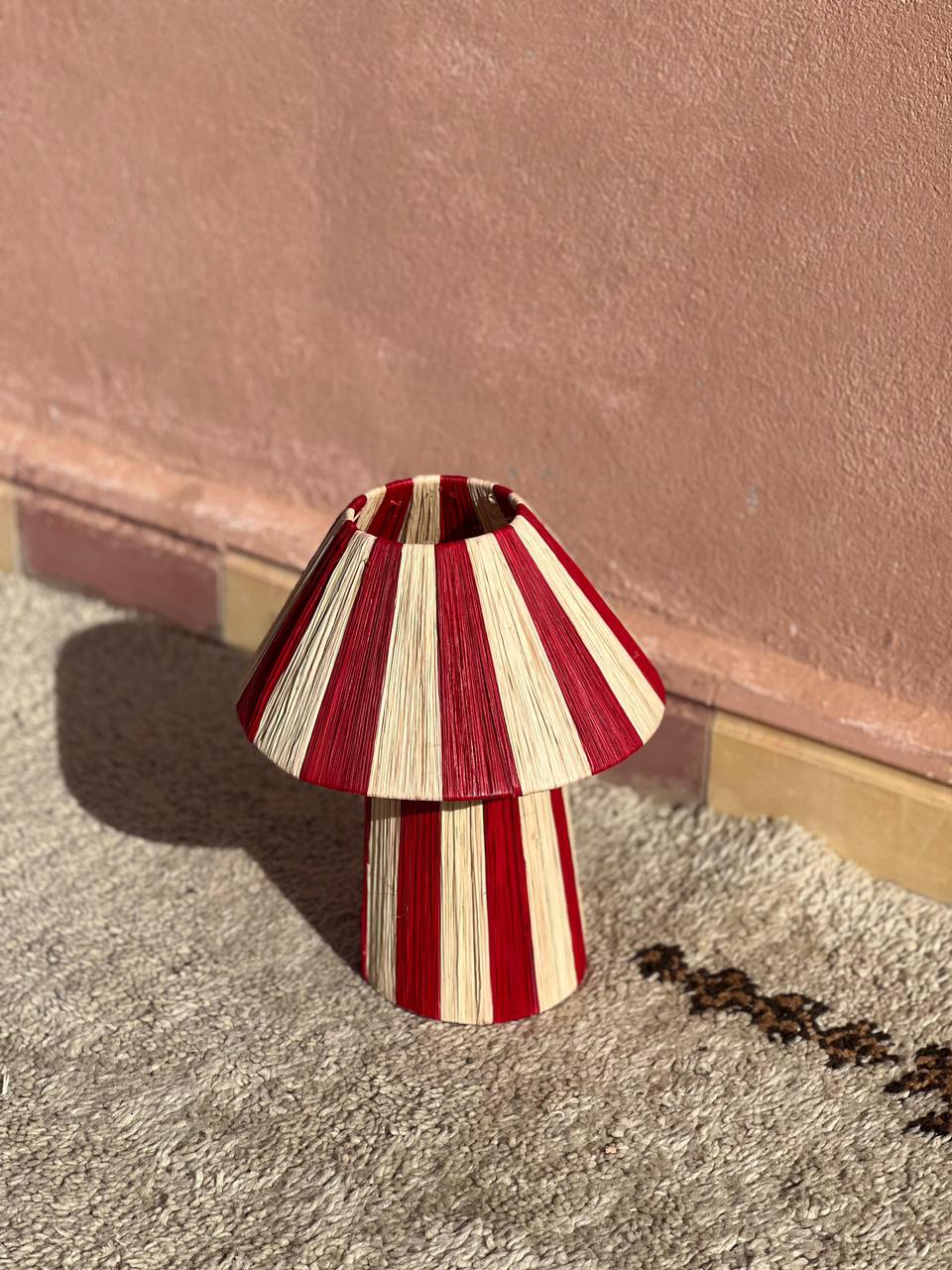 Dark Red Raffia Table Lamp – Handmade Boho Light