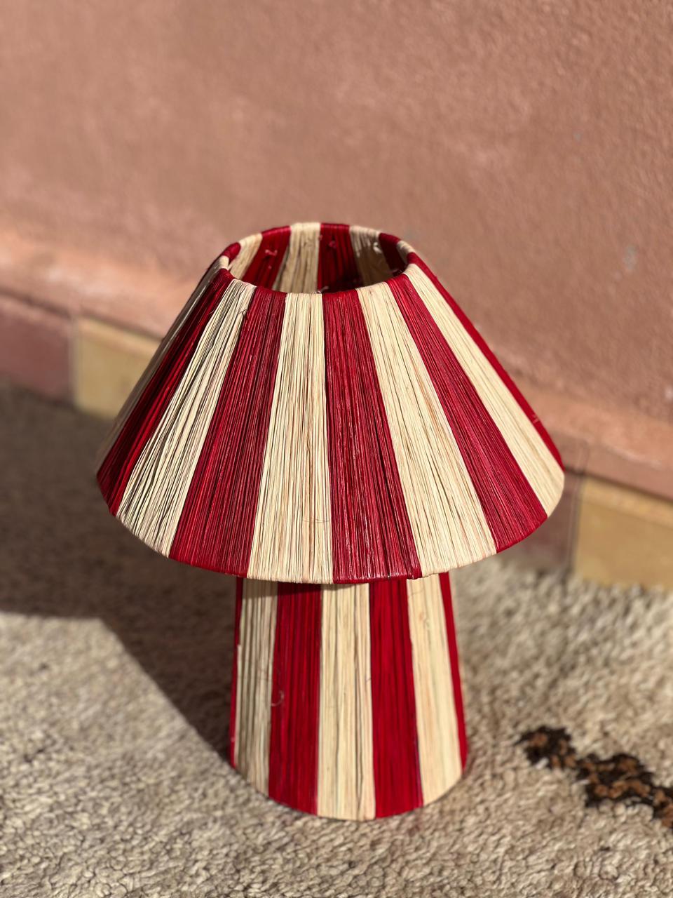 Dark Red Raffia Table Lamp – Handmade Boho Light
