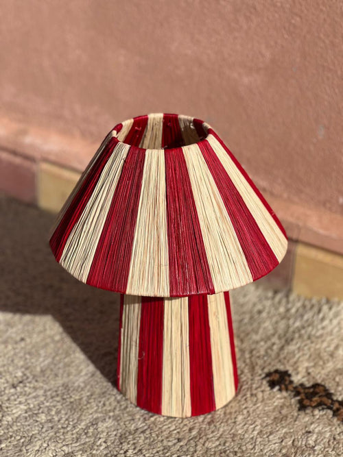 Dark Red Raffia Table Lamp – Handmade Boho Light