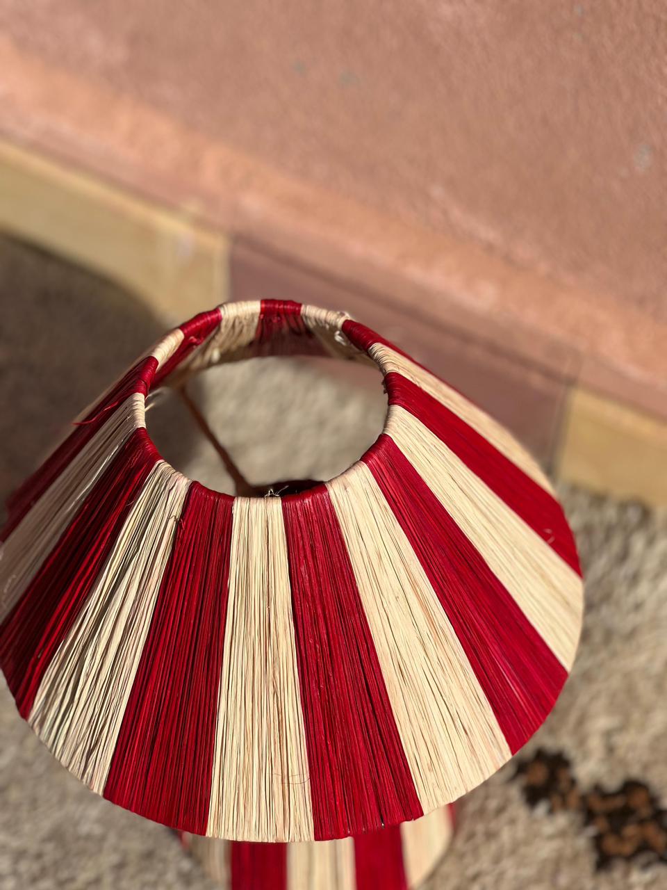 Dark Red Raffia Table Lamp – Handmade Boho Light