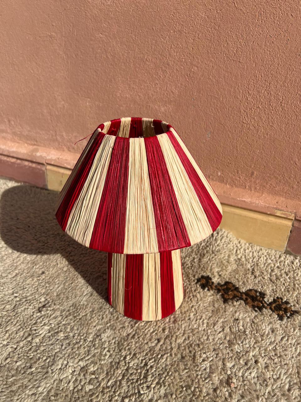 Dark Red Raffia Table Lamp – Handmade Boho Light