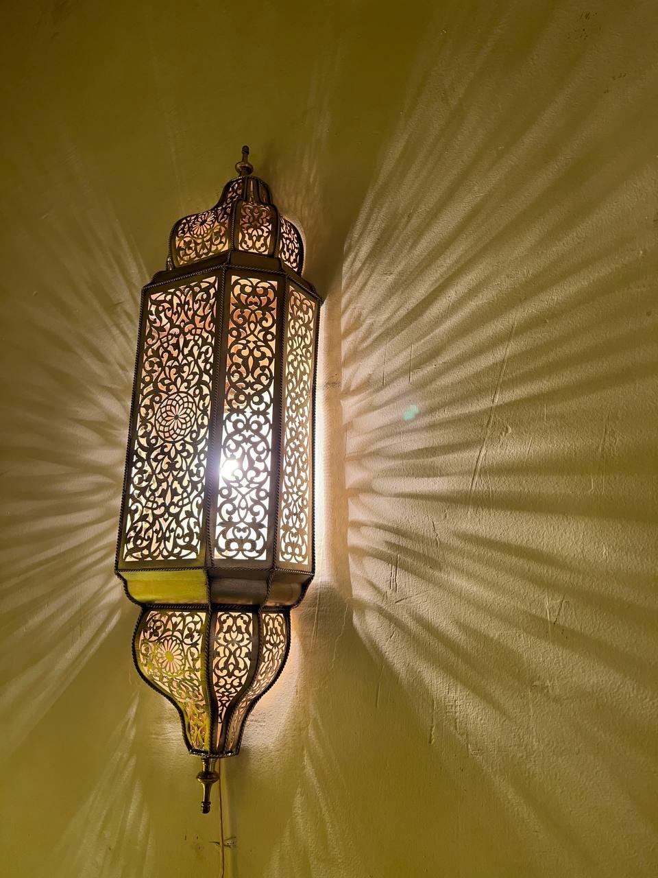 Handmade Moroccan Wall Sconce Brass | Boho Wall Lamp Lighting Fixture | Rustic Oriental Home Decor | Vintage Brass Light Fixture