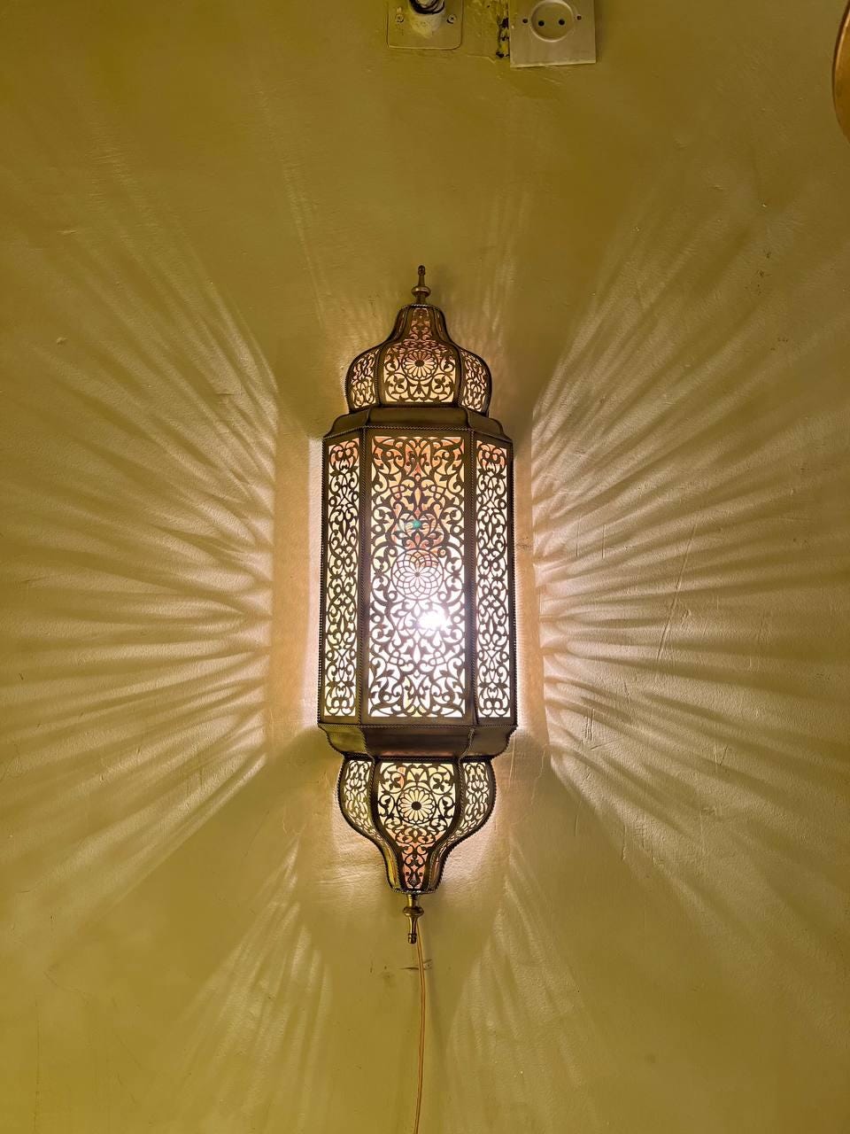 Handmade Moroccan Wall Sconce Brass | Boho Wall Lamp Lighting Fixture | Rustic Oriental Home Decor | Vintage Brass Light Fixture