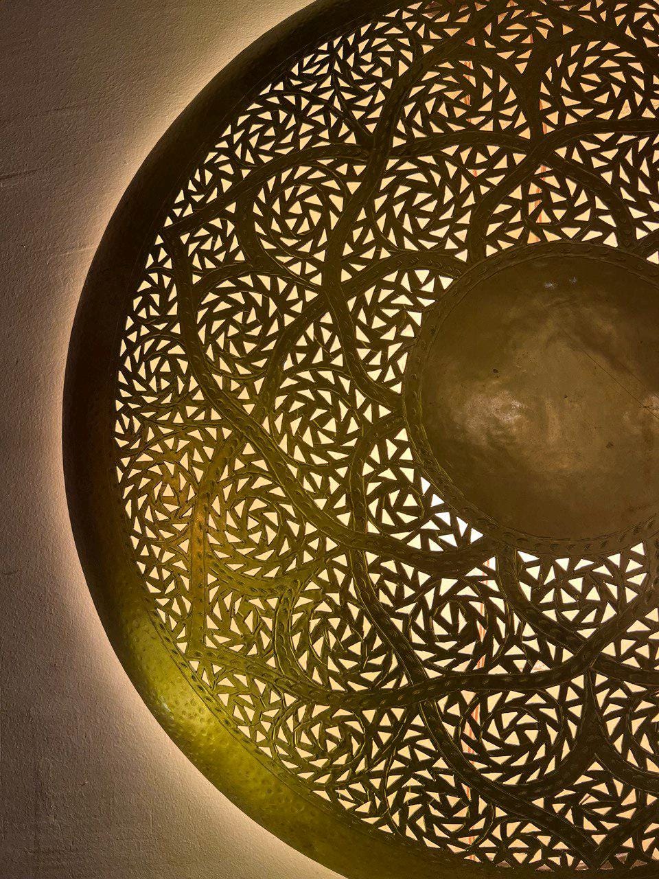 Moroccan Brass Round Wall Lamp | Handmade Oriental Light Fixture | Boho Rustic Wall Sconce | Vintage Shadow Wall Decor Morocco Brass lantern