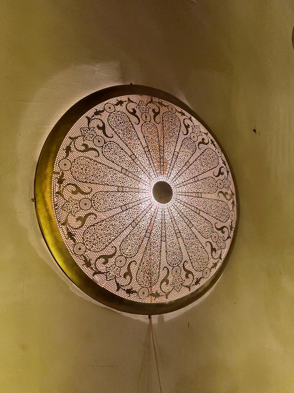 Moroccan Brass Round Wall Lamp | Handmade Oriental Light Fixture | Boho Rustic Wall Sconce | Vintage Shadow Wall Decor Morocco Brass lantern