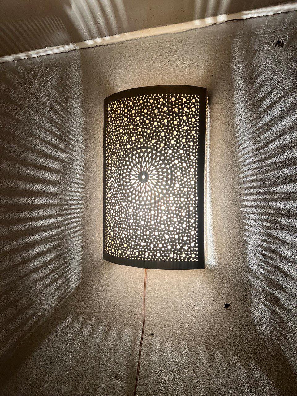 Handmade Moroccan Wall Sconce Brass | Boho Wall Lamp Lighting Fixture | Rustic Oriental Home Decor | Vintage Brass Light Fixture