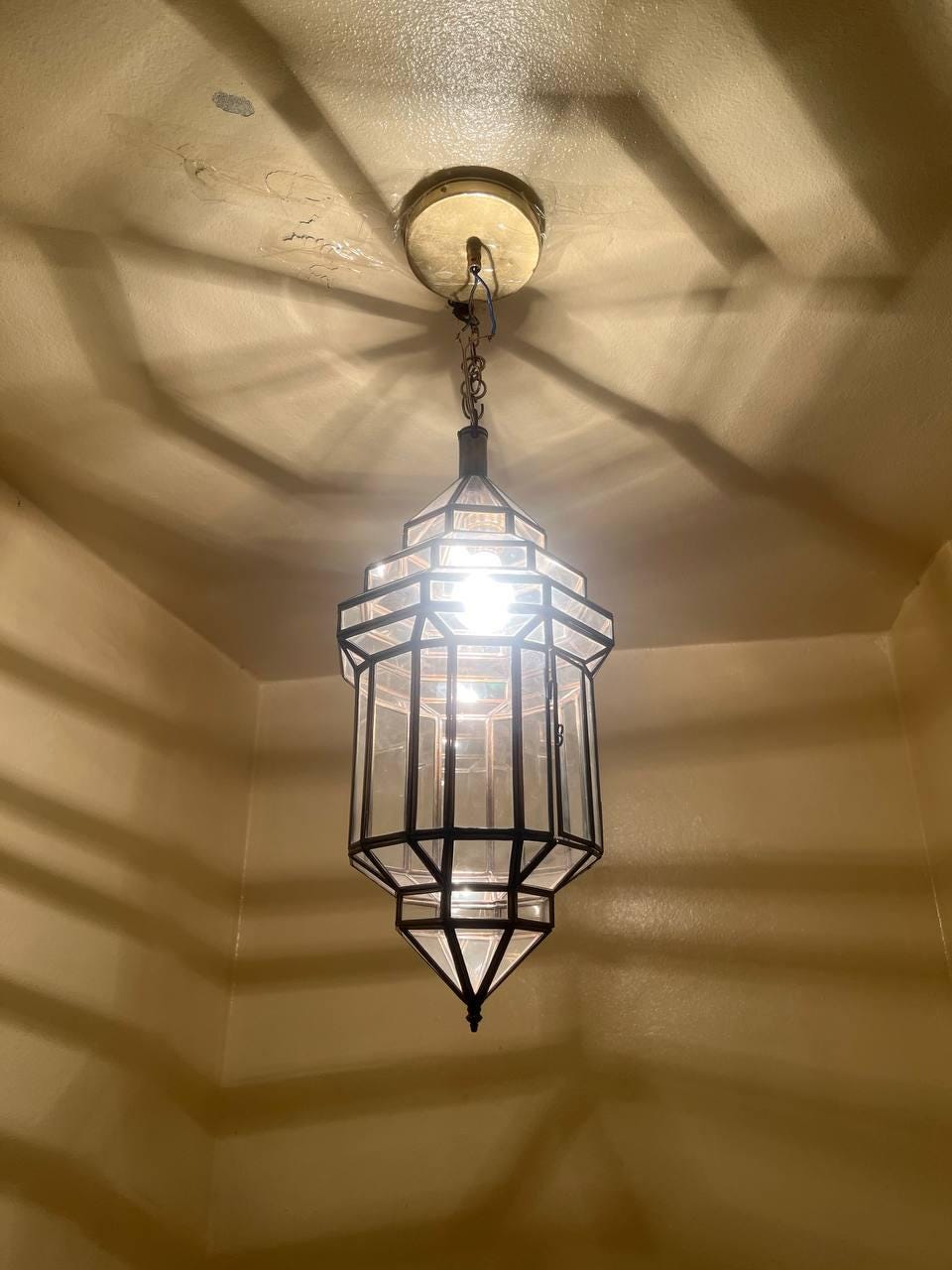 Moroccan Milky Glass Pendant Light | White Glass Chandelier | Elegant Filigree Suspension Lamp | Boho Ceiling Lighting"