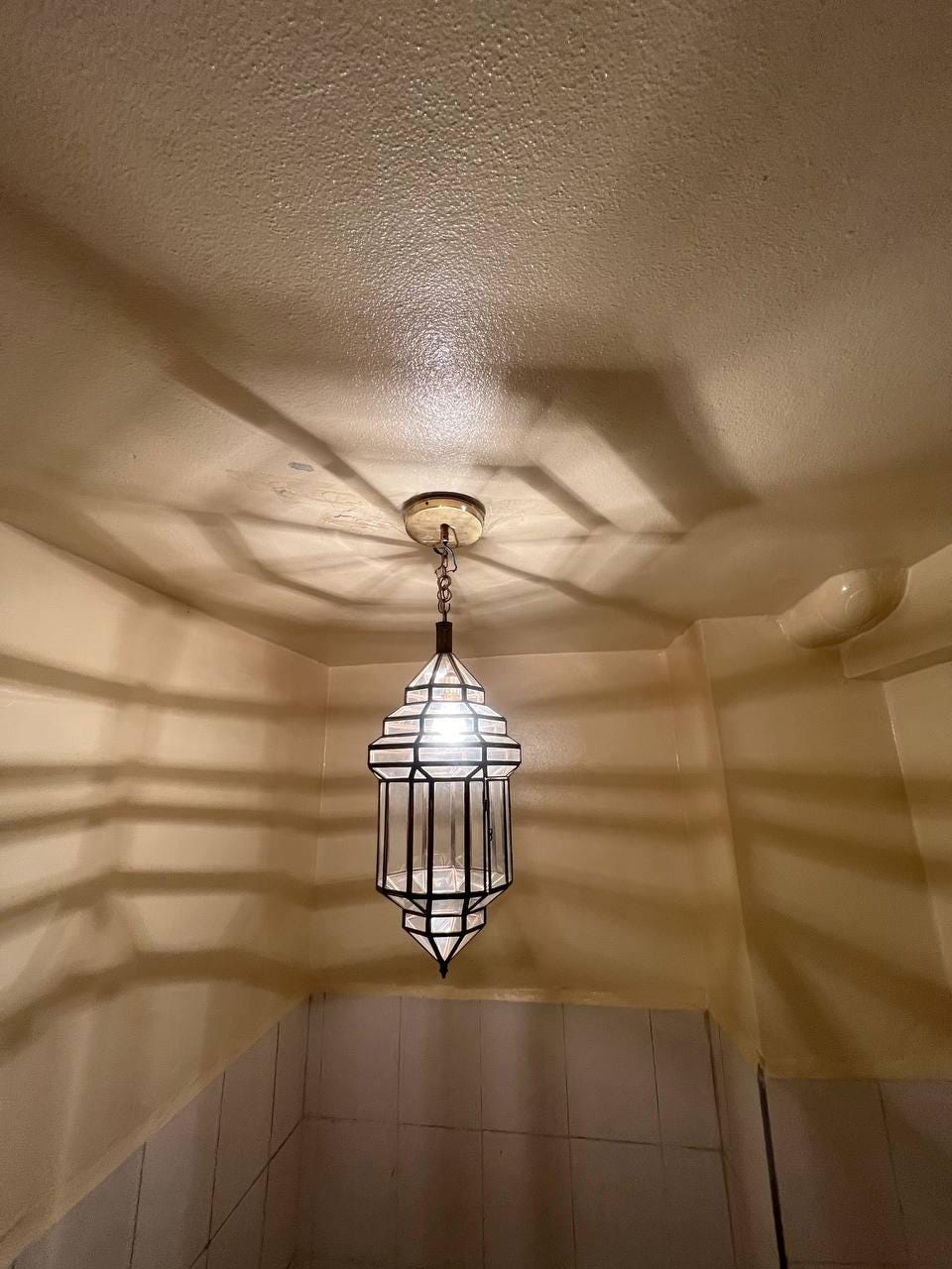 Moroccan Milky Glass Pendant Light | White Glass Chandelier | Elegant Filigree Suspension Lamp | Boho Ceiling Lighting"