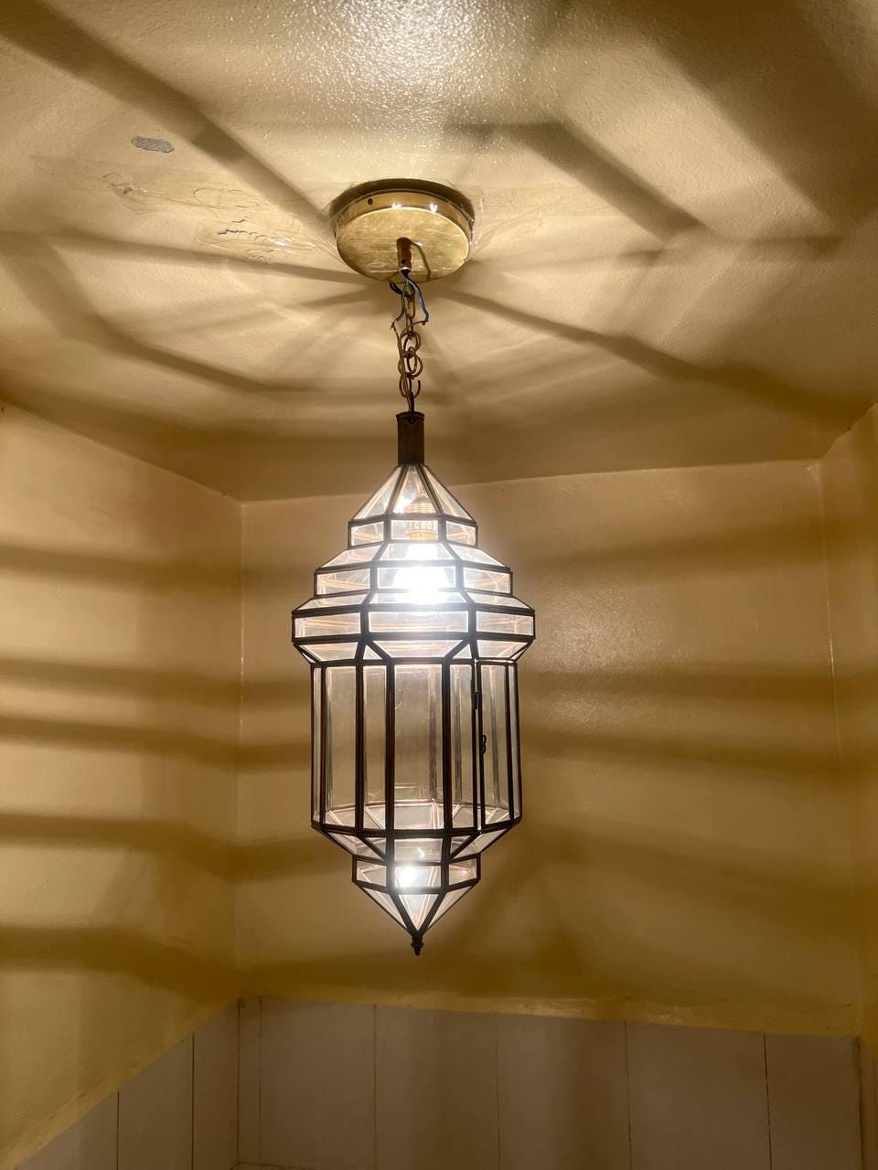 Moroccan Milky Glass Pendant Light | White Glass Chandelier | Elegant Filigree Suspension Lamp | Boho Ceiling Lighting"