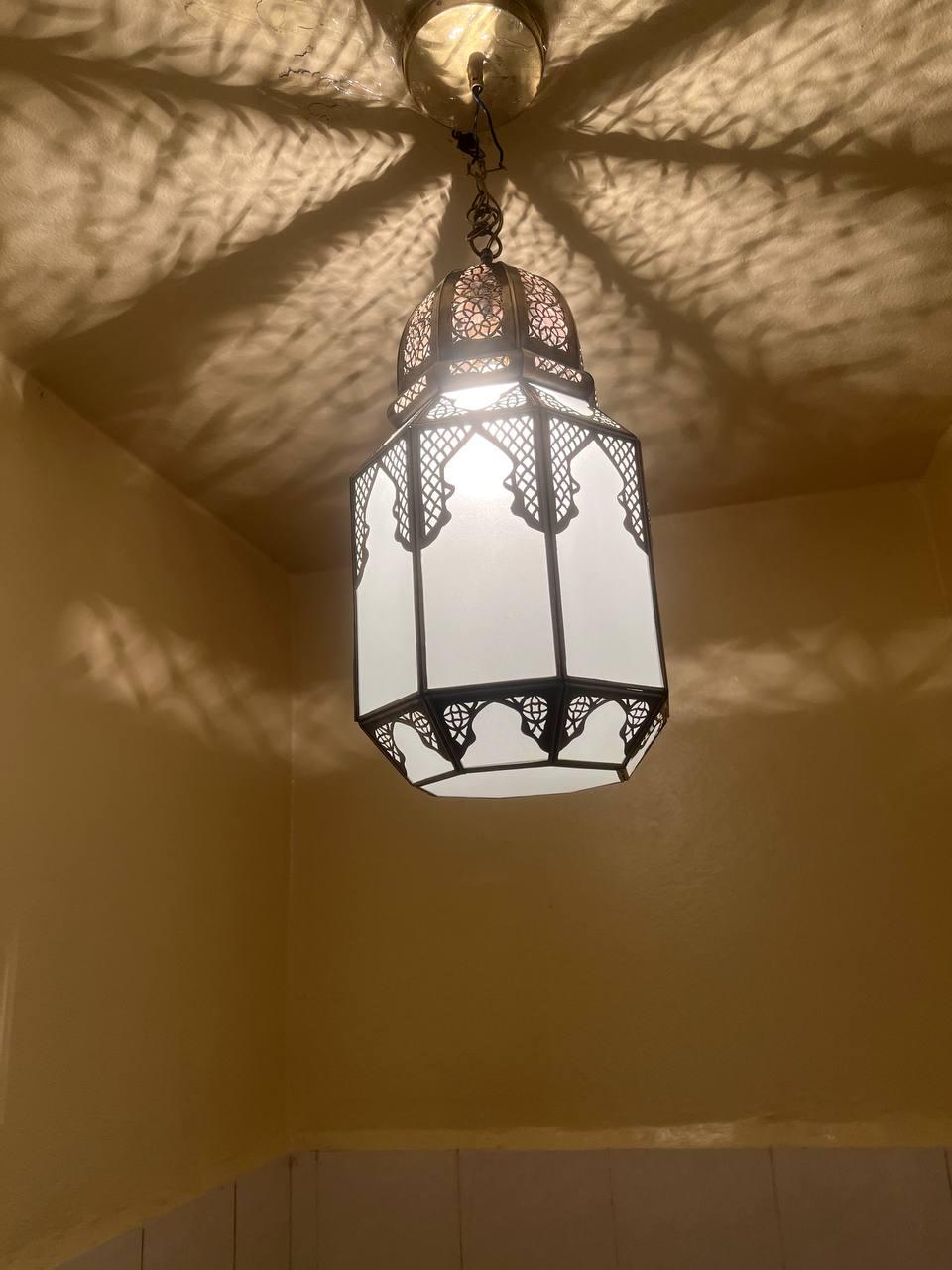 Moroccan Milky Glass Pendant Light | White Glass Chandelier | Elegant Filigree Suspension Lamp | Boho Ceiling Lighting