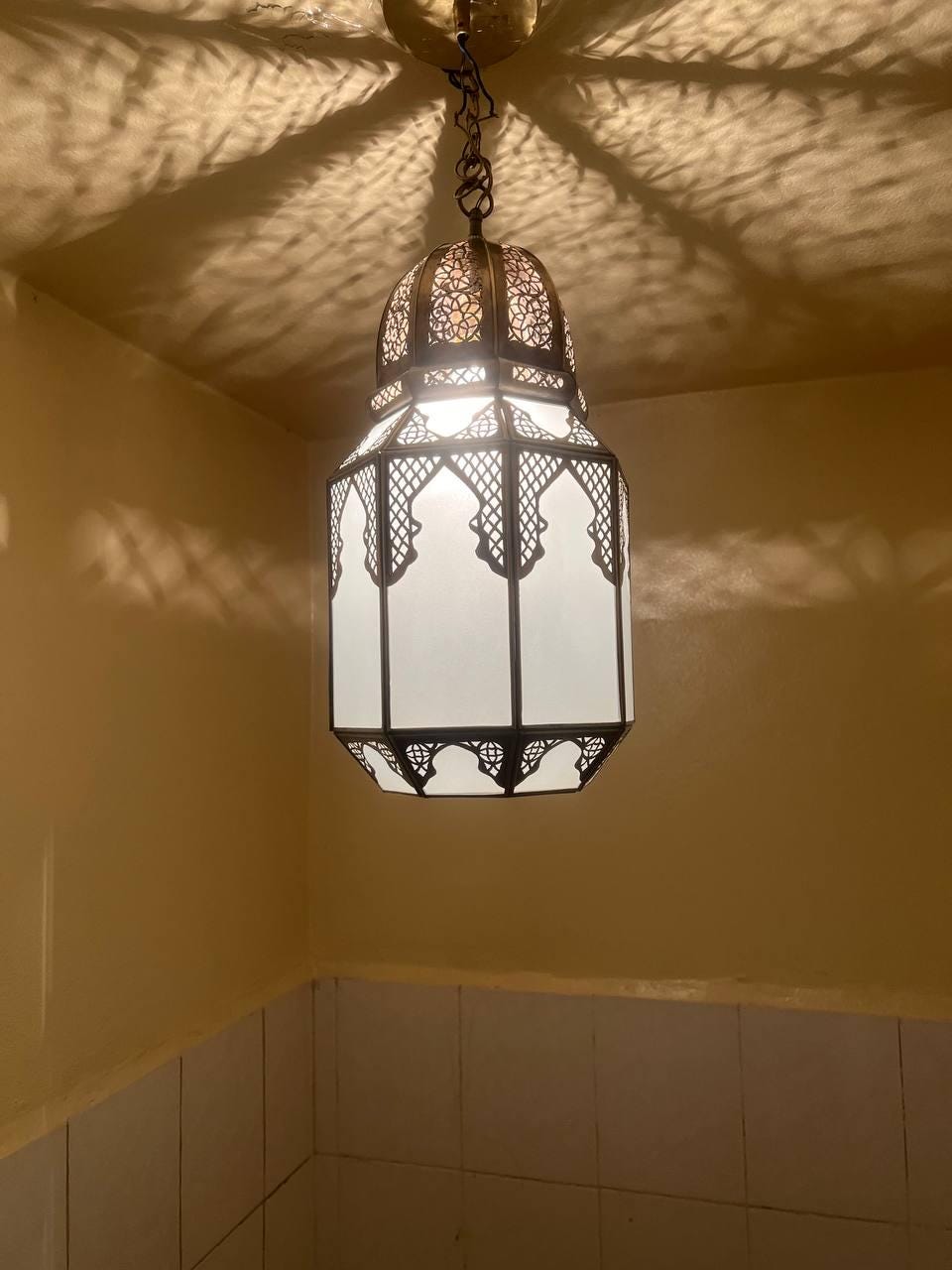 Moroccan Milky Glass Pendant Light | White Glass Chandelier | Elegant Filigree Suspension Lamp | Boho Ceiling Lighting