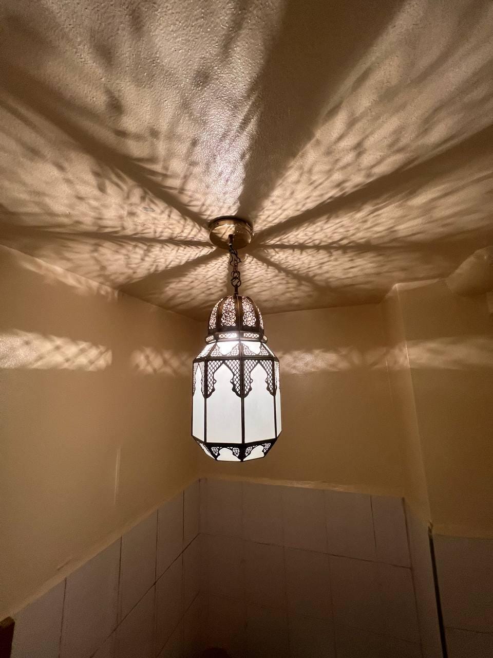 Moroccan Milky Glass Pendant Light | White Glass Chandelier | Elegant Filigree Suspension Lamp | Boho Ceiling Lighting