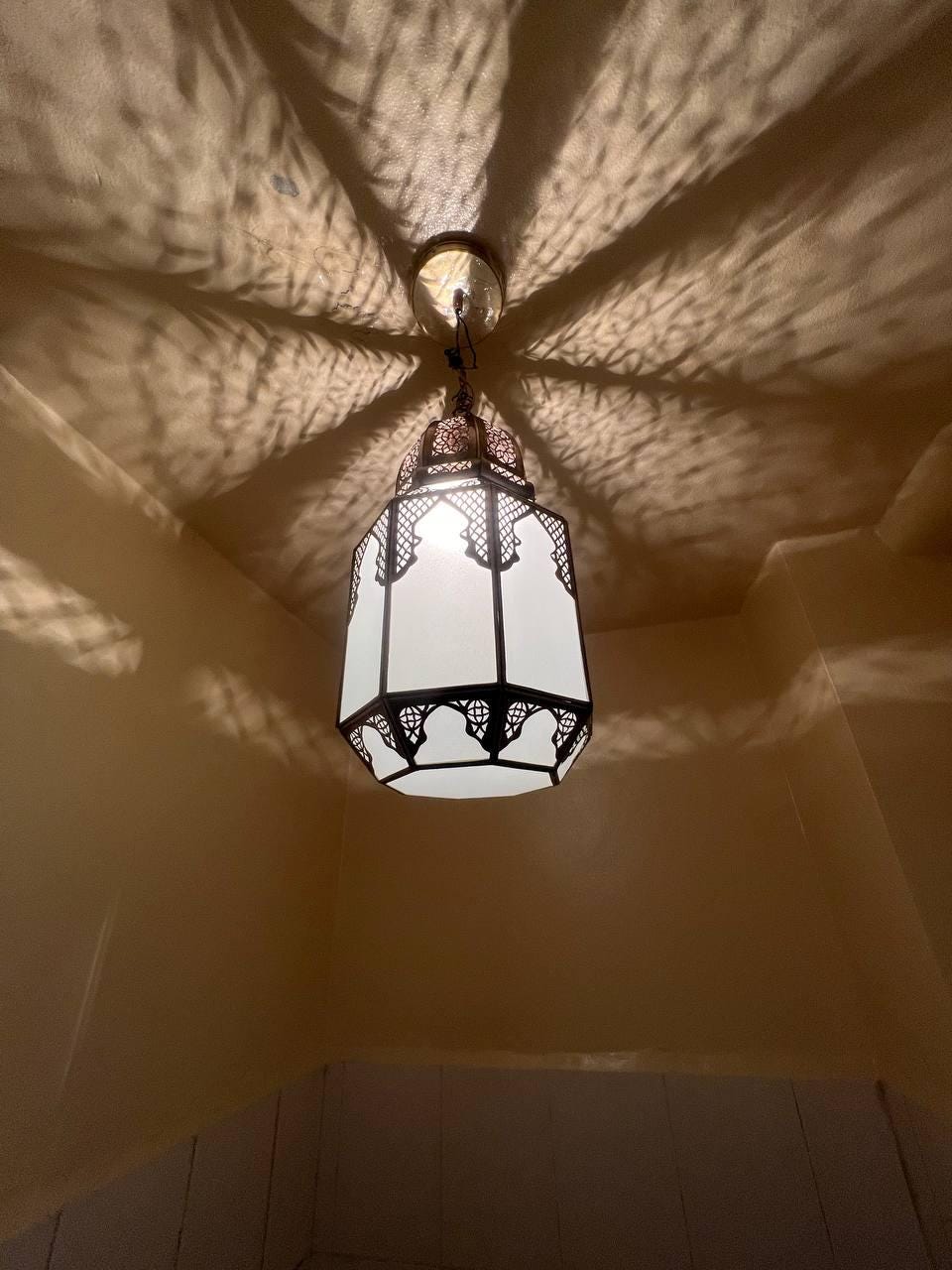 Moroccan Milky Glass Pendant Light | White Glass Chandelier | Elegant Filigree Suspension Lamp | Boho Ceiling Lighting