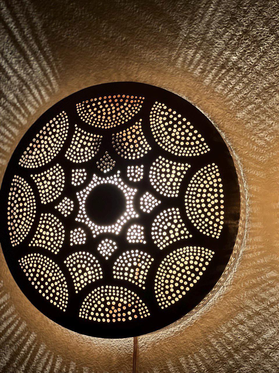 Handmade Moroccan Brass Wall Sconce | Boho Shadow Light Fixture | Rustic Oriental Wall Lamp | Pierced Brass Lighting Decor