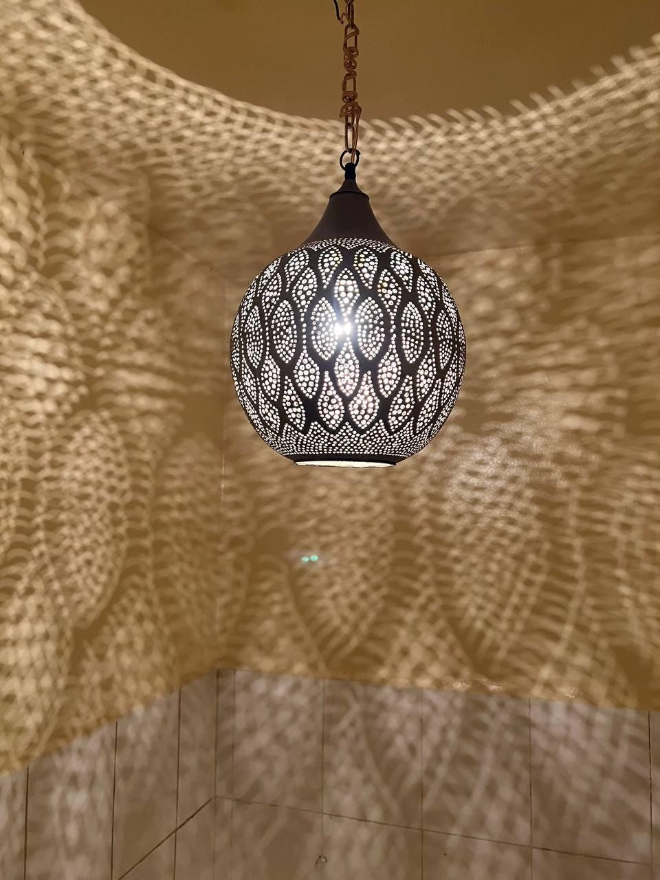Handmade Moroccan Brass Pendant Light | Boho Ceiling Lamp | Pierced Metal Shadow Chandelier | brass Hanging Lighting Fixture